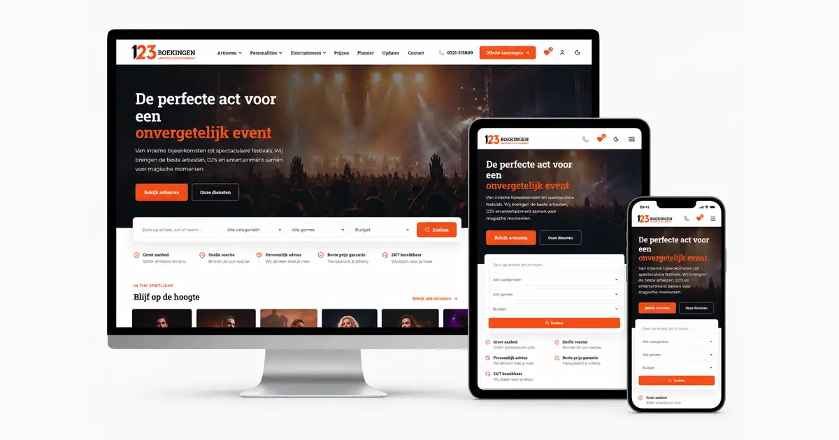 Vernieuwde website van 123Boekingen op een laptop en smartphone